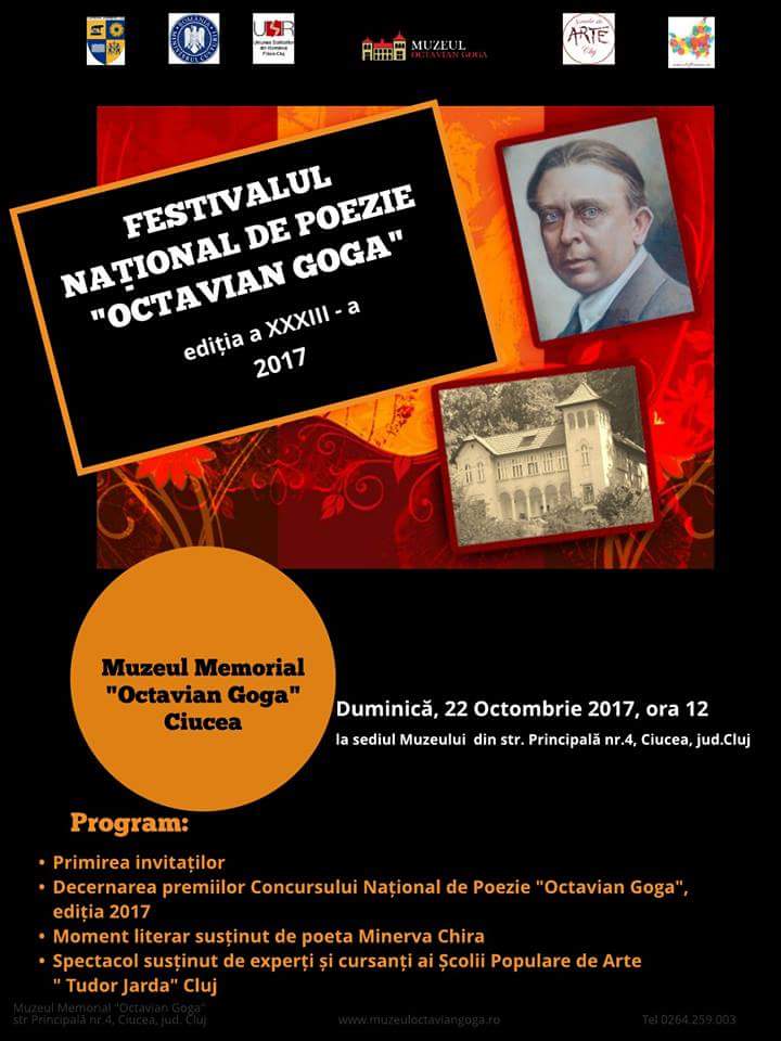Festivalul Național de Poezie „Octavian Goga”, ediția a XXXIII-a, duminică, la Ciucea