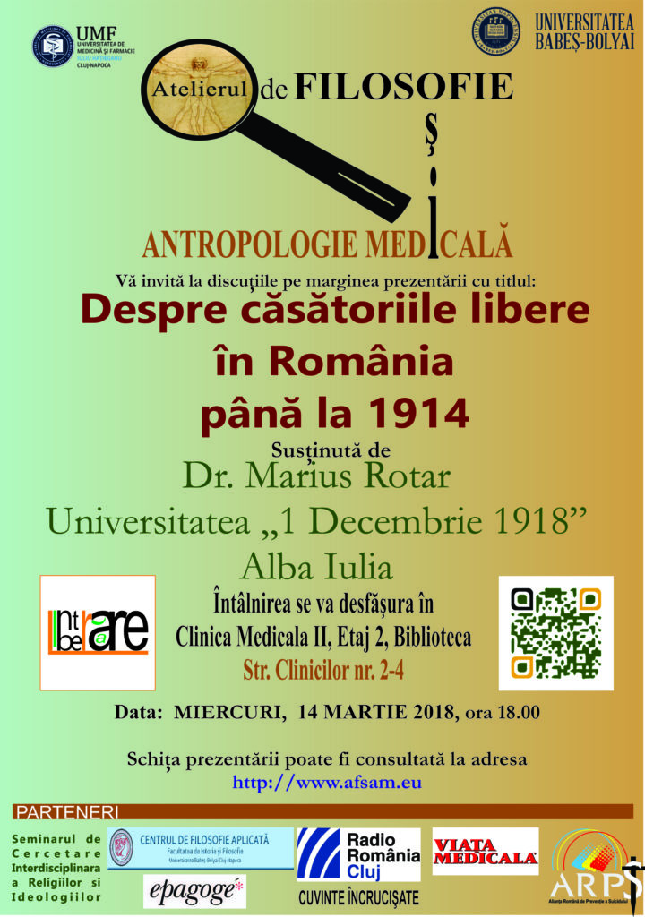 Prezentarea cu titlul „Despre căsătoriile libere în România până la 1914” va avea loc la UBB Cluj