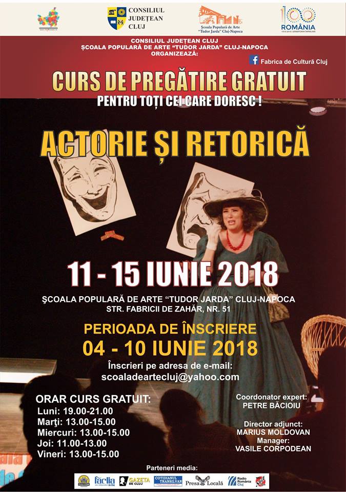 Al şaselea curs gratuit al Şcolii de Arte Cluj, cel de Actorie şi Retorică, susţinut de expertul Petre Băcioiu