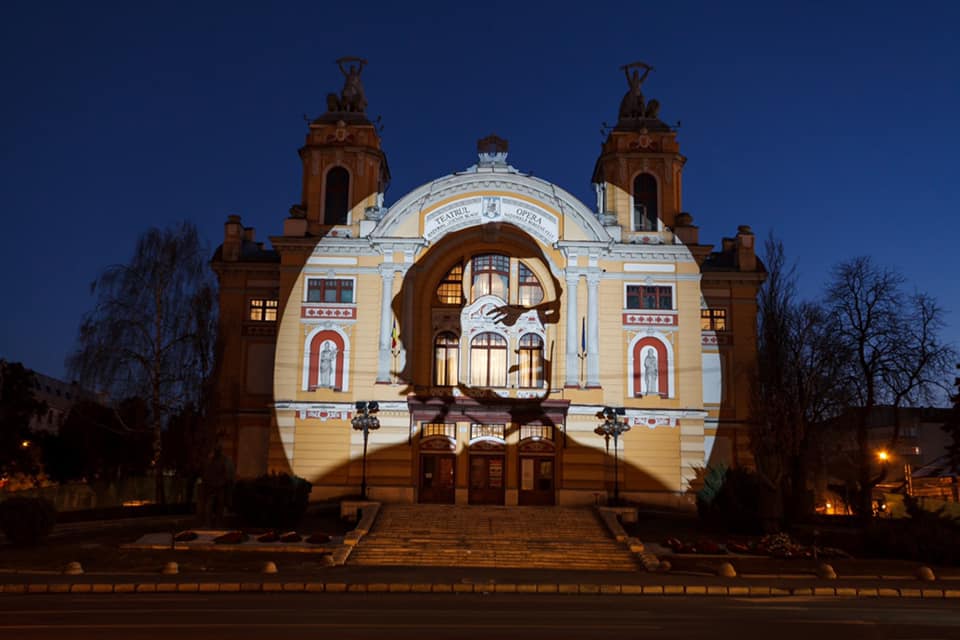De Ziua Culturii Naționale, chipul lui Mihai Eminescu, proiectat pe Teatrul Național Cluj